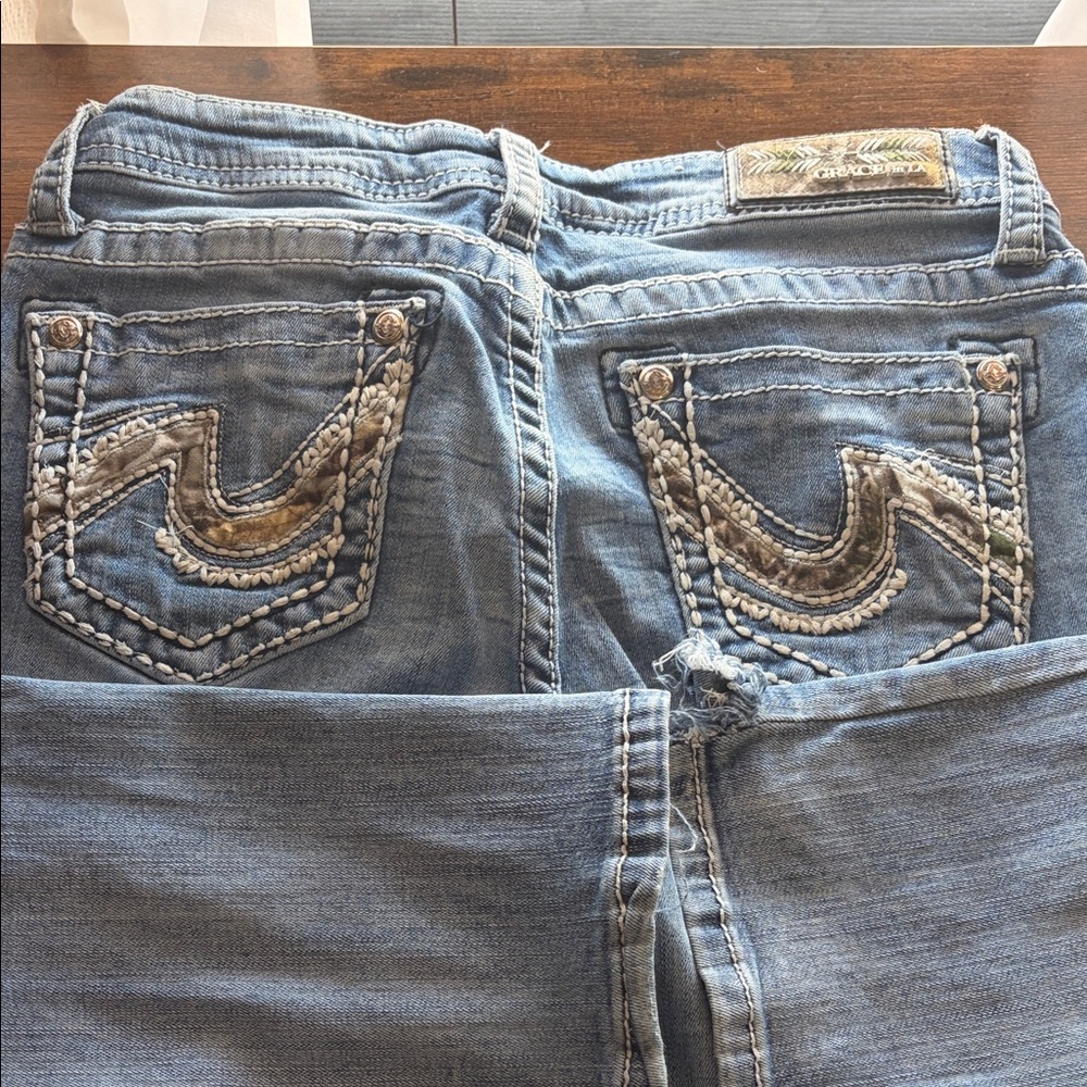 Grace in LA Light Blue Boot Cut Jeans with Embroidery